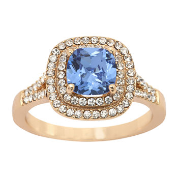 Sparkle Allure Crystal 14K Gold Over Brass Square Halo Cocktail Ring