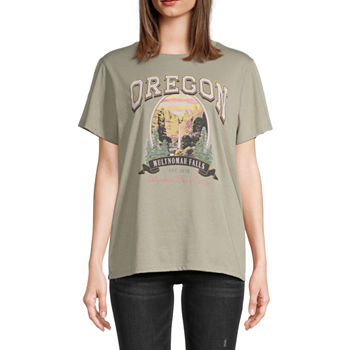 Oregon Multnomah Falls Juniors Womens Oversized Graphic T-Shirt