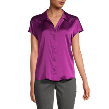 Worthington Womens Short Sleeve Adaptive Regular Fit Button-Down Shirt