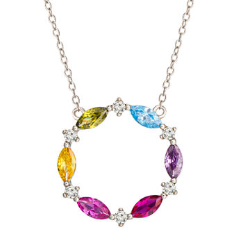 DiamonArt® Rainbow Womens Multi Color Cubic Zirconia Sterling Silver Round Pendant Necklace