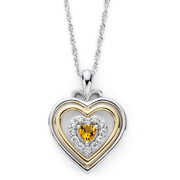 Citrine & Lab-Created White Sapphire Two-Tone Heart Pendant Necklace