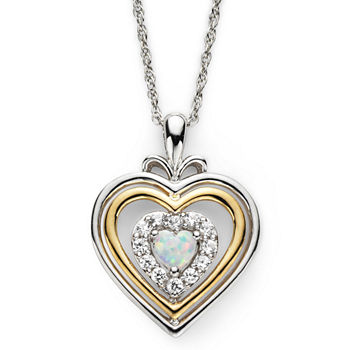 Lab-Created Opal & White Sapphire Two-Tone Heart Pendant Necklace
