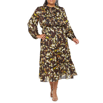 Ryegrass Plus Long Sleeve Floral Midi Maxi Dress