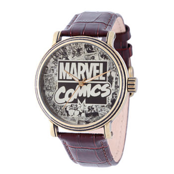 Comics Marvel Mens Brown Leather Strap Watch Wma000047