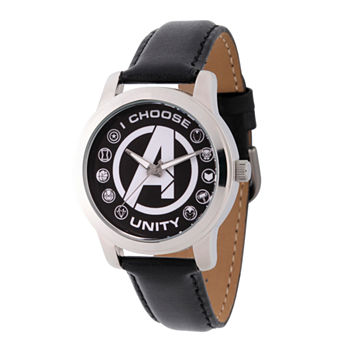 Classic Marvel Mens Black Leather Strap Watch Wma000055