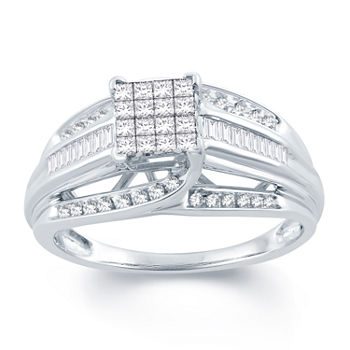 Womens 1/2 CT. T.W. Genuine White Diamond 10K Gold Side Stone Engagement Ring