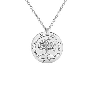 Personalized Womens Sterling Silver Round Family Tree Name Pendant Necklace