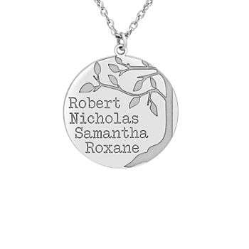 Personalized Womens Sterling Silver Family Tree Name Pendant Necklace