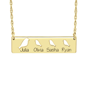 Personalized Womens 10K Gold Bird Bar Name Pendant Necklace