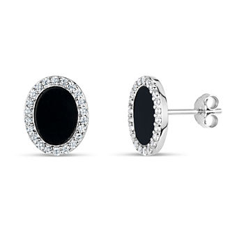 Black Onyx Sterling Silver 11mm Oval Stud Earrings