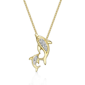 Dolphin Diamond-Accent 10K Yellow Gold Mini Pendant Necklace