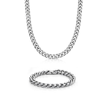 Mens Stainless Steel 12mm Chunky Curb Chain & Bracelet Boxed Set