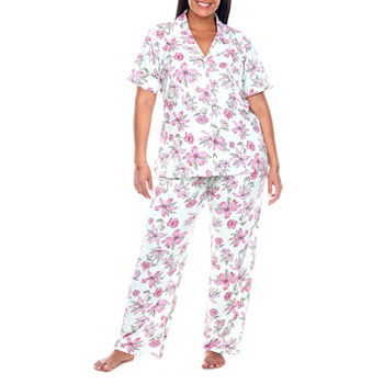 White Mark Womens Plus Short Sleeve 2-pc. Pant Pajama Set