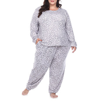 White Mark Womens Plus Long Sleeve 2-pc. Pant Pajama Set