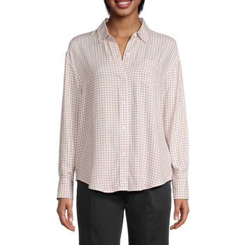 Liz Claiborne Womens Long Sleeve Loose Fit Button-Down Shirt