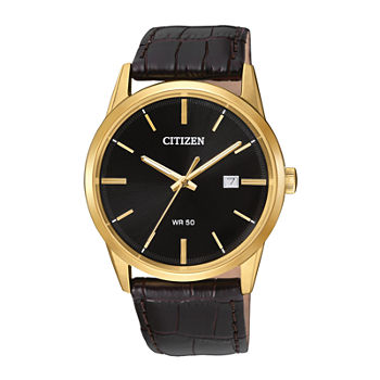 Citizen Quartz Mens Brown Leather Strap Watch Bi5002-06e
