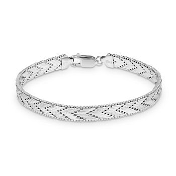 Made in Italy Sterling Silver 7.5 Inch Solid Herringbone Round Chain Bracelet