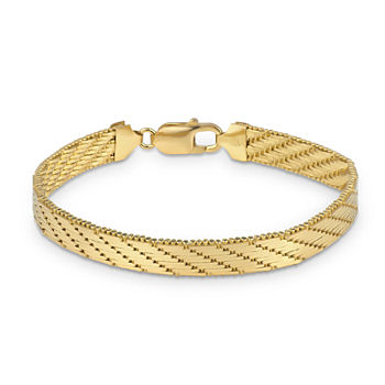 Made in Italy 18K Gold Over Silver 7.5 Inch Solid Herringbone Round Chain Bracelet