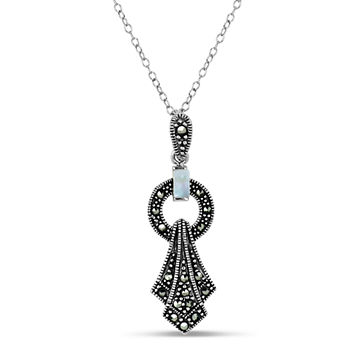 Womens Genuine Black Marcasite Sterling Silver Pendant Necklace