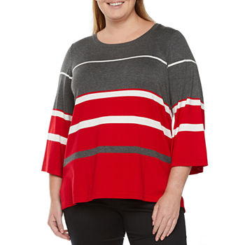 Liz Claiborne Plus Womens Boat Neck 3/4 Sleeve Pullover Sweater