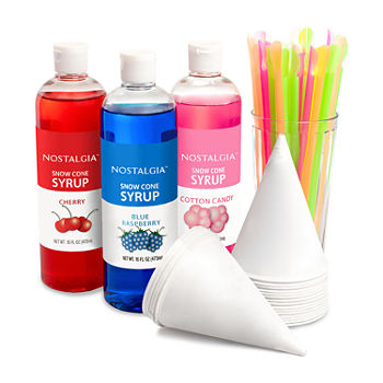 Nostalgia Premium 16-Ounce Snow Cone Syrups, Cups and Spoon-Straws Party Kit