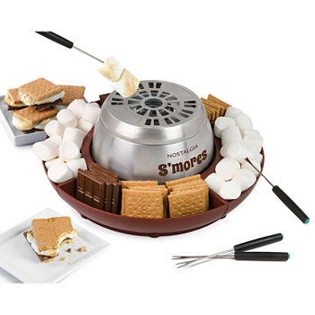 Nostalgia Indoor Electric Stainless Steel S'mores Maker with 4 Lazy Susan Compartment Trays
