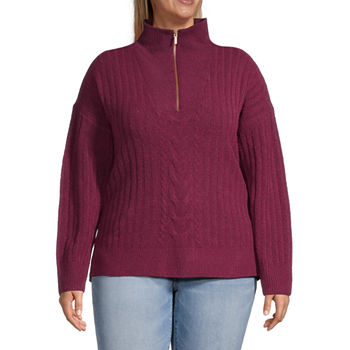 St. John's Bay Plus Womens Long Sleeve Quarter Zip Sweater