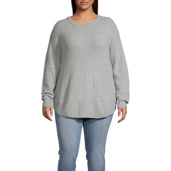 St. John's Bay Plus Curve Hem Womens Crew Neck Long Sleeve Pullover Sweater