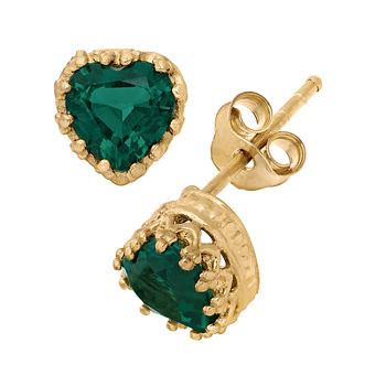 Lab-Created Emerald 14K Gold Over Silver Earrings