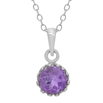 Genuine Amethyst Sterling Silver Pendant Necklace