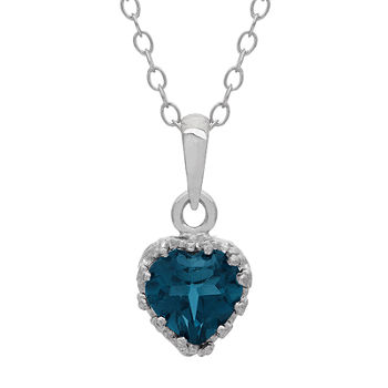 Genuine London Blue Topaz Heart Pendant Necklace in Sterling Silver
