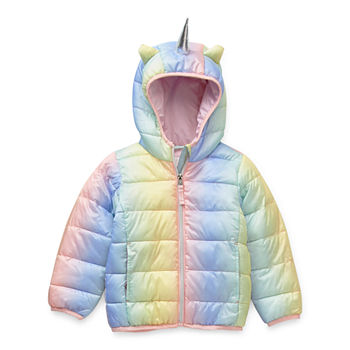 Okie Dokie Toddler Girls Hooded Packable Midweight Puffer Jacket