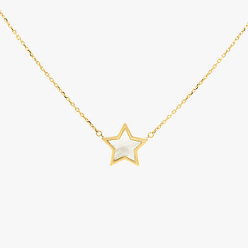 Womens White Mother Of Pearl 14K Gold Star Pendant Necklace