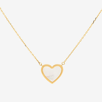 Womens White Mother Of Pearl 14K Gold Heart Pendant Necklace