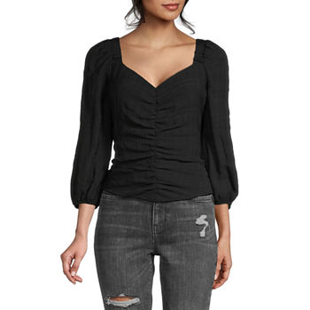 by&by Juniors Womens Sweetheart Neck 3/4 Sleeve Top