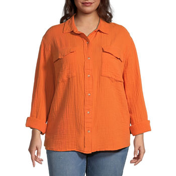 a.n.a Plus Womens Long Sleeve Adaptive Regular Fit Button-Down Shirt