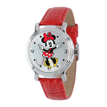 Disney Minnie Mouse Womens Red Leather Strap Watch