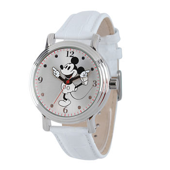Disney Mickey Mouse Womens White Leather Strap Watch