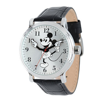 Disney Mickey Mouse Mens Black Leather Strap Watch