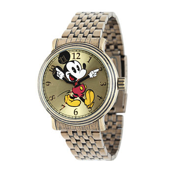 Disney Mickey Mouse Mens Gold-Tone Stainless Steel Vintage-Style Watch
