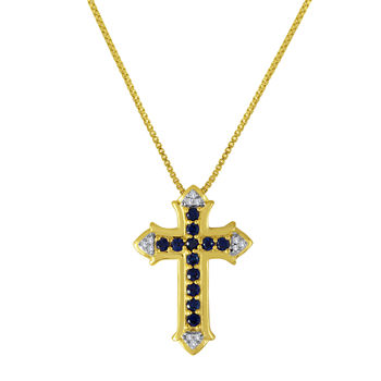 Lab-Created Blue and White Sapphire Cross Pendant Necklace