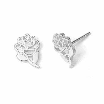 Disney Beauty And The Beast Sterling Silver Rose Stud Earrings