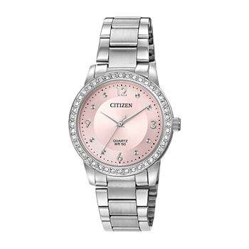 Citizen Quartz Womens Crystal Accent Silver Tone Stainless Steel Bracelet Watch El3090-81x