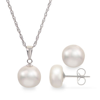 Cultured Freshwater Pearl Sterling Silver Stud Earring & Pendant 2-pc Set