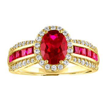 Womens Lab Created Red Ruby 10K Gold Cocktail Ring