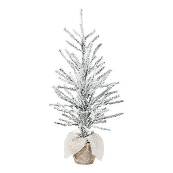 North Pole Trading Co. 2 Foot Deer Valley Pine Flocked Christmas Tree with Burlap Base