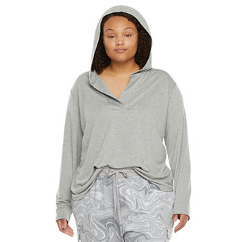 Ambrielle Womens Plus Long Sleeve Hooded Pajama Top
