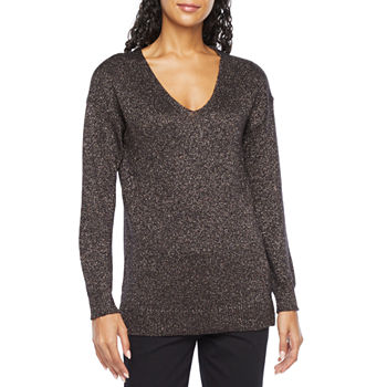 Liz Claiborne Womens V Neck Long Sleeve Pullover Sweater