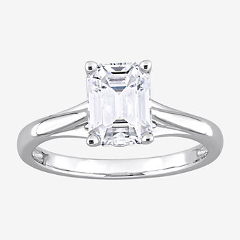 Womens Lab Created White Moissanite 14K White Gold Solitaire Engagement Ring