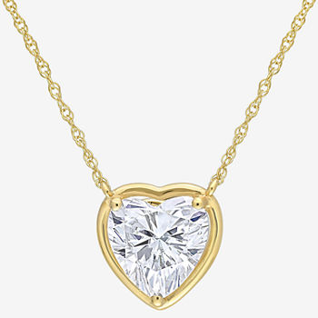 Womens Lab Created White Moissanite 10K Gold Heart Pendant Necklace